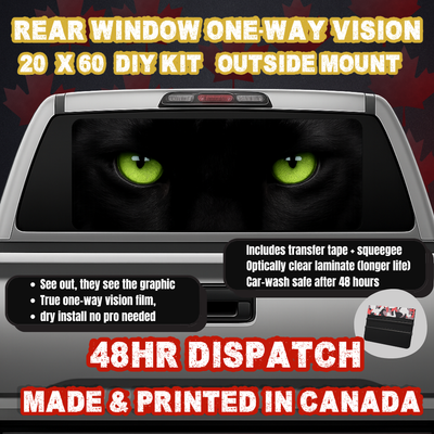 Black Panther — Neon Green Eyes Strip Rear Window Decal (20×60 OWV, Outside Mount)