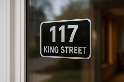 Custom Address Plaque Decal — Outside Mount (Window & Mailbox) Niagara Stands Out