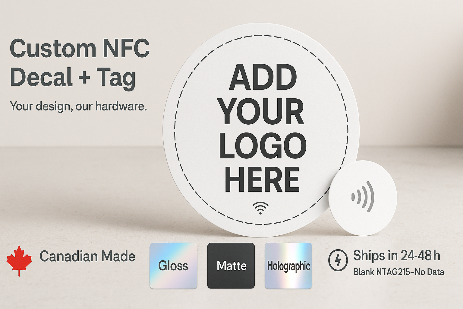 NTAG215 NFC Decal + Tag — Custom Artwork (Multiple Sizes)