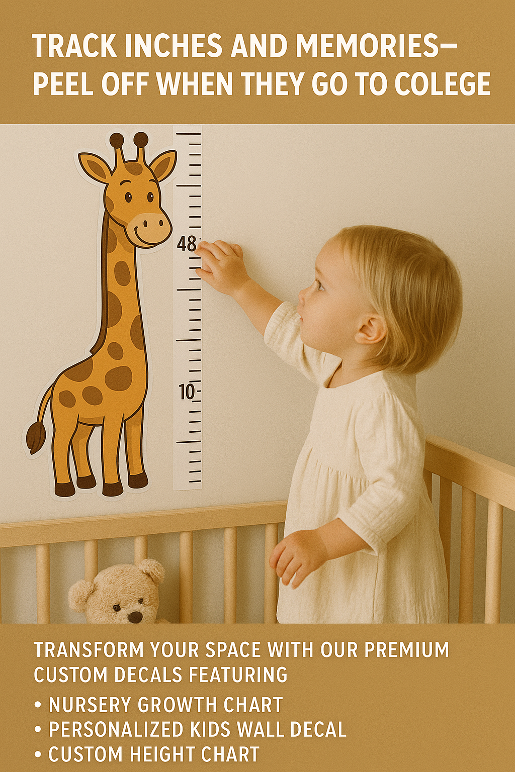 Personalized Nursery Growth Chart Decal – 48″ or 60″ Fabric Vinyl Niagara Stands Out
