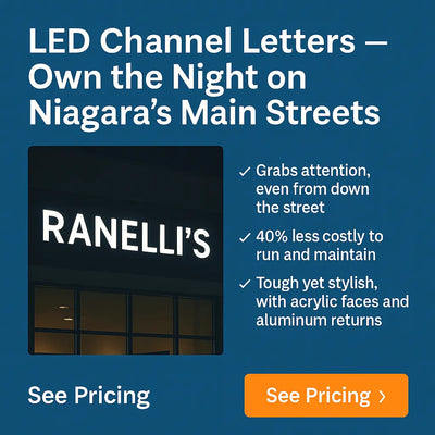 LED Channel Letters – Front‑Lit & Halo‑Lit Niagara Stands Out