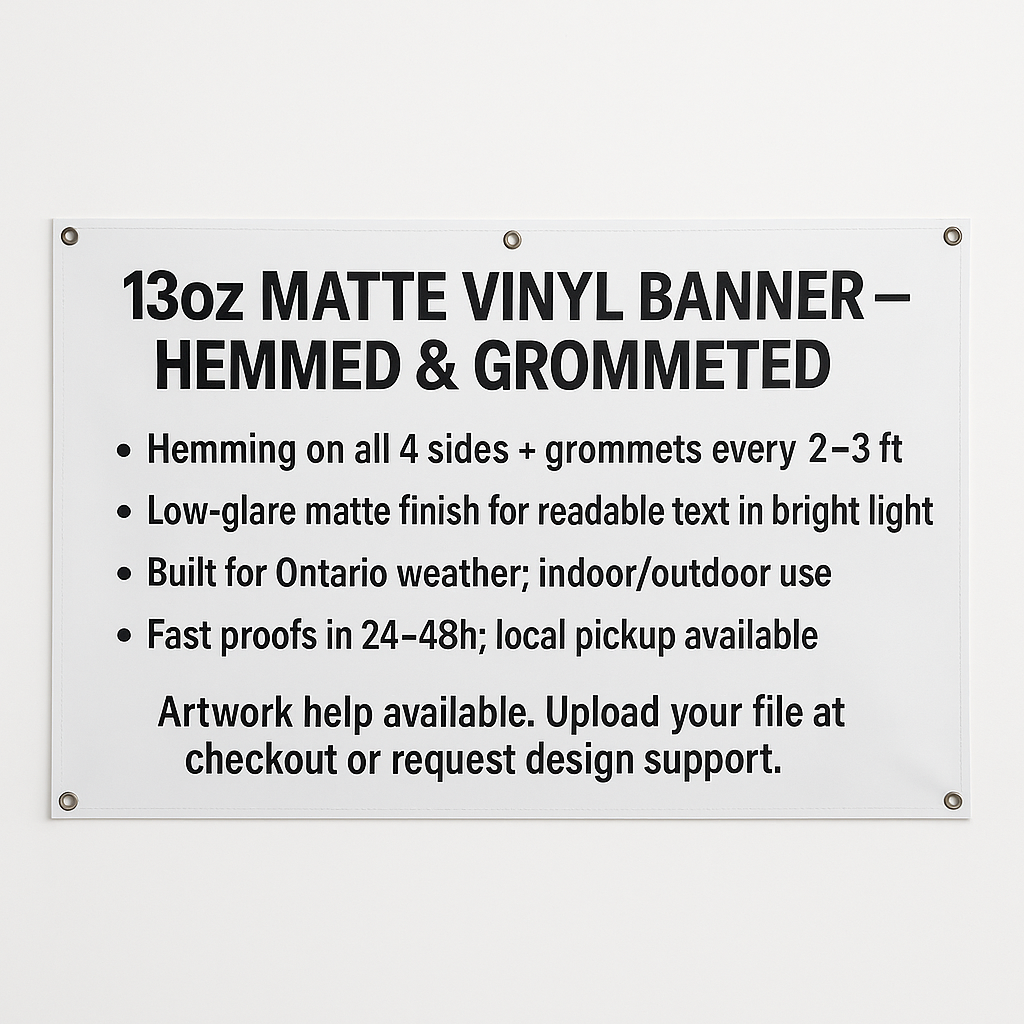 13oz Matte Vinyl Banner — Hemmed & Grommeted | Same-day de