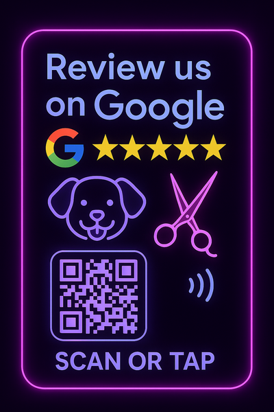 Google Review NFC Decal for Pet Grooming - Neon Edition - Neon Pet Grooming Review Sign
