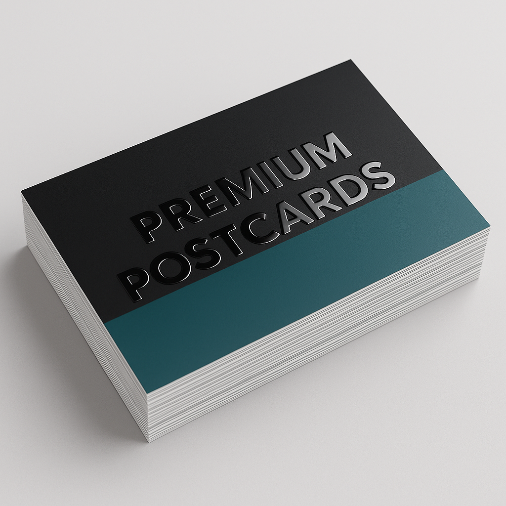 Postcards — Matte Lamination + Raised SPOT UV (16pt → 18pt feel)