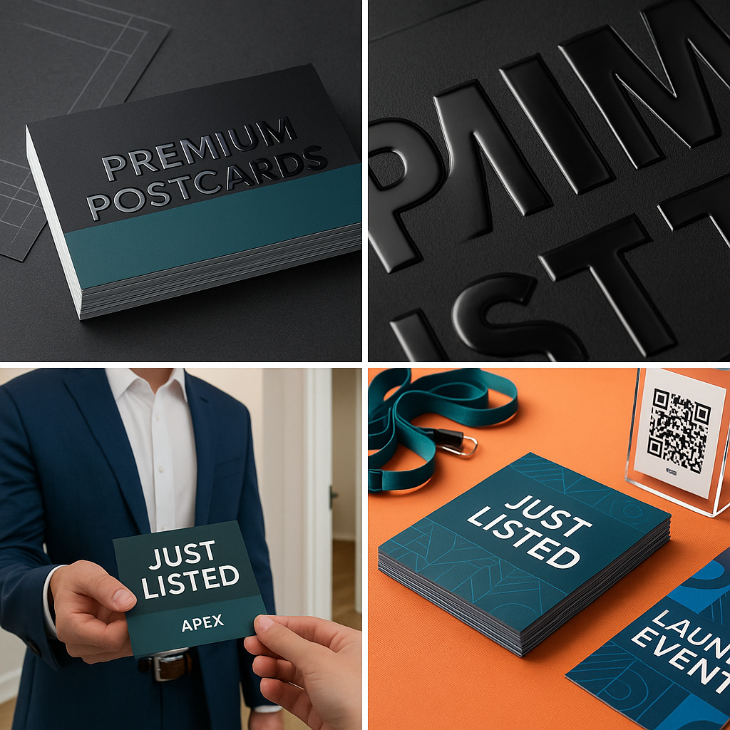 Postcards — Matte Lamination + Raised SPOT UV (16pt → 18pt feel)