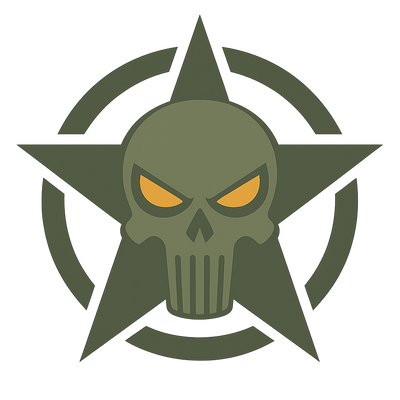 Overlander Skull Emblem Decal Kit — Pair (Gloss Olive + Ember Eyes) Niagara Stands Out