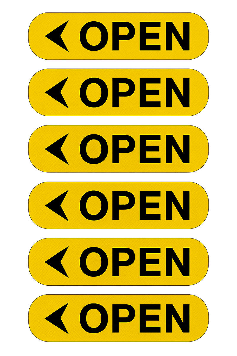 Reflective “OPEN” Door Safety Stickers — High-Visibility Pack Niagara Stands Out