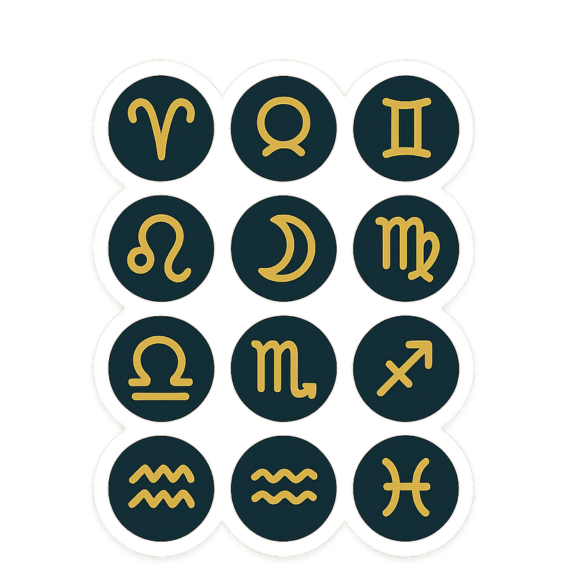 Same-Day Zodiac Glyphs in Golden-Yellow Sticker in Niagara Zodiac Glyphs in Golden Yellow