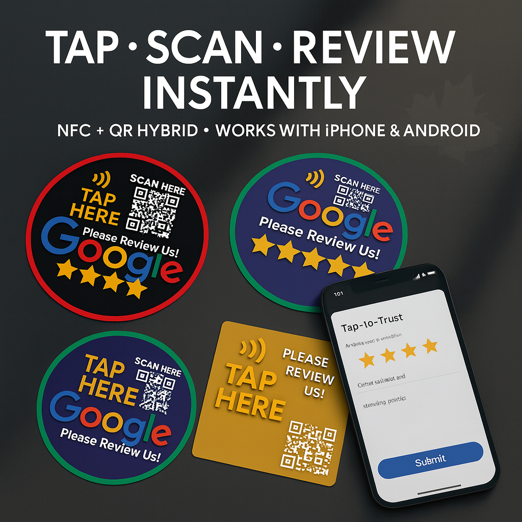 NFC tap to review card — branded Google review card — Canada