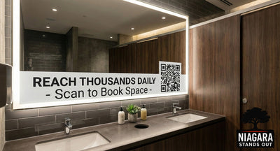 Washroom Advertising Revenue Kit modern bathroom ads niagara poster mirror