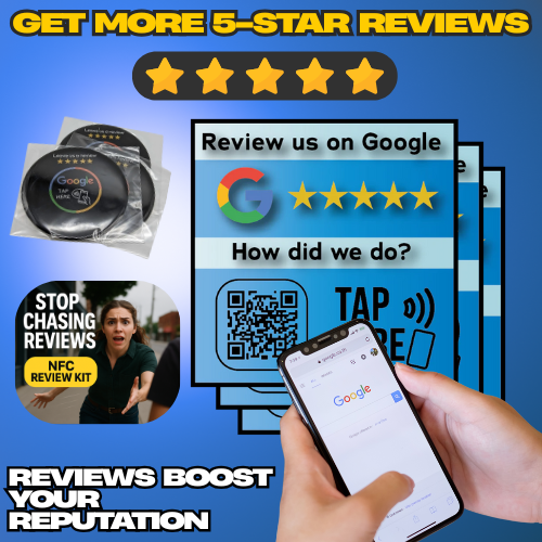 Get 5X More Reviews: NFC/QR 6-Pack (3 Flat Plaques + 3 Decals)