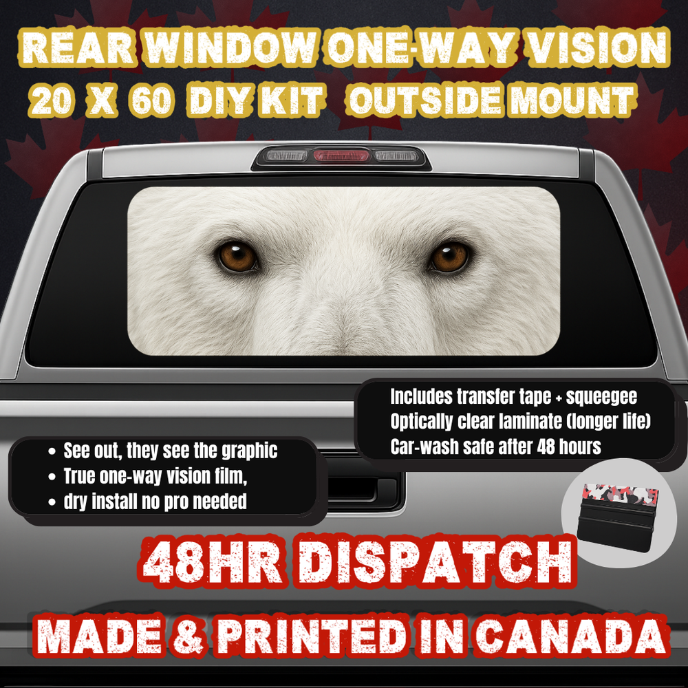 Polar Bear — Arctic Amber Eyes Strip Rear Window Decal (20×60 OWV, Outside Mount)
