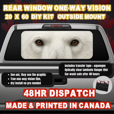 Polar Bear — Arctic Amber Eyes Strip Rear Window Decal (20×60 OWV, Outside Mount)