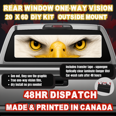 Bald Eagle — Patriot Gold Eyes Strip Rear Window Decal (20×60 OWV, Outside Mount)