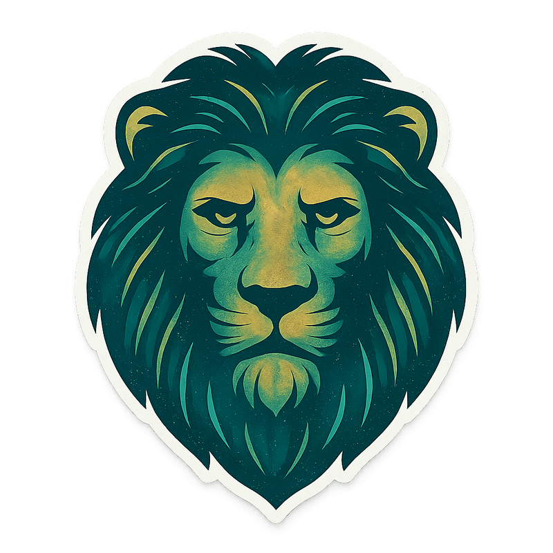 Teal and Gold Lion Sticker - Premium Vinyl Sticker