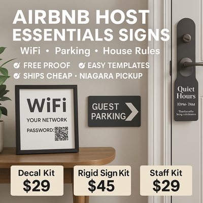 Airbnb Host Essentials Signs - WiFi, Parking & House Rules Kit Niagara Stands Out