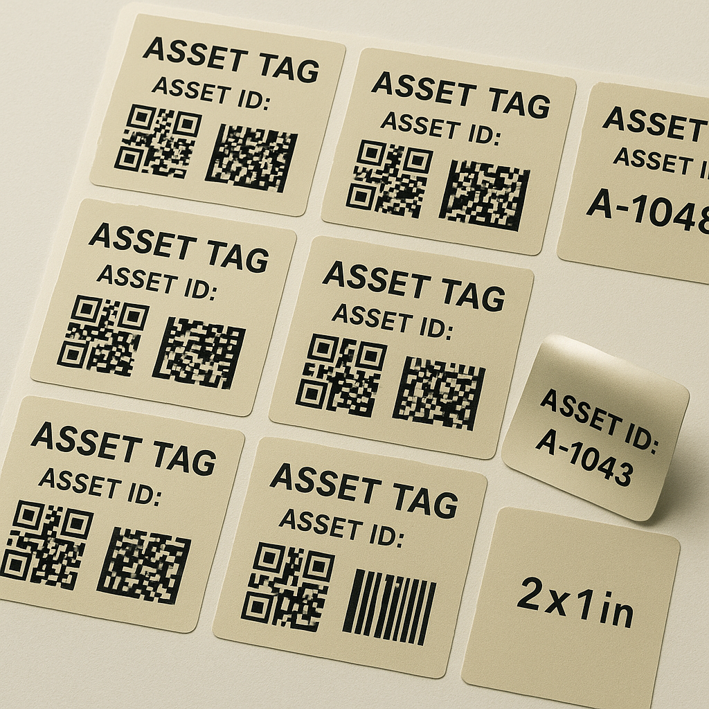 Durable Polyester Asset Tags — Barcode + QR (Printed) - Niagara Stands Out