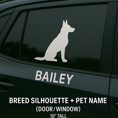 Breed Silhouette + Pet Name — Door/Window Decal (Any Size) Niagara Stands Out