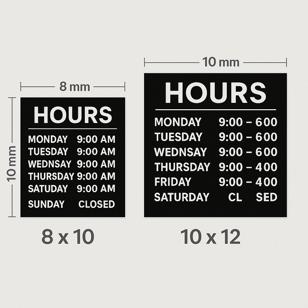 Door Upgrade Kit — Hours + Push/Pull Decals (Outside-Mount) Niagara Stands Out