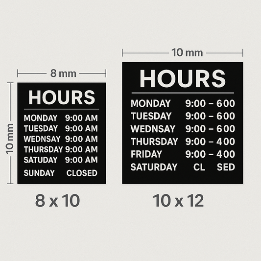 Door Upgrade Kit — Hours + Push/Pull Decals (Outside-Mount) Niagara Stands Out