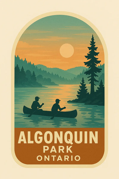 Algonquin sunset canoe sticker 3×3 in Die-Cut