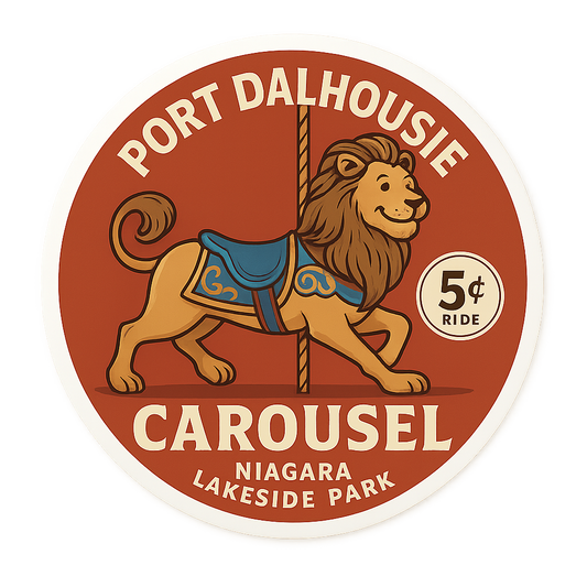 Port Dalhousie Lakeside Park Carousel Sticker (5 Cent Ride Tribute) Orajet vinyl sticker (3" | 4" | 5") preview 1