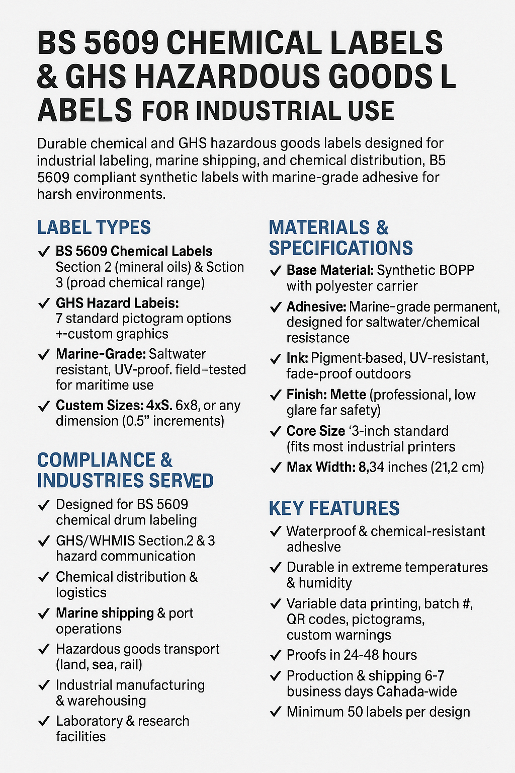 GHS Labels & BS 5609 Marine-Grade — Hazmat Compliance Canada - Niagara Stands Out