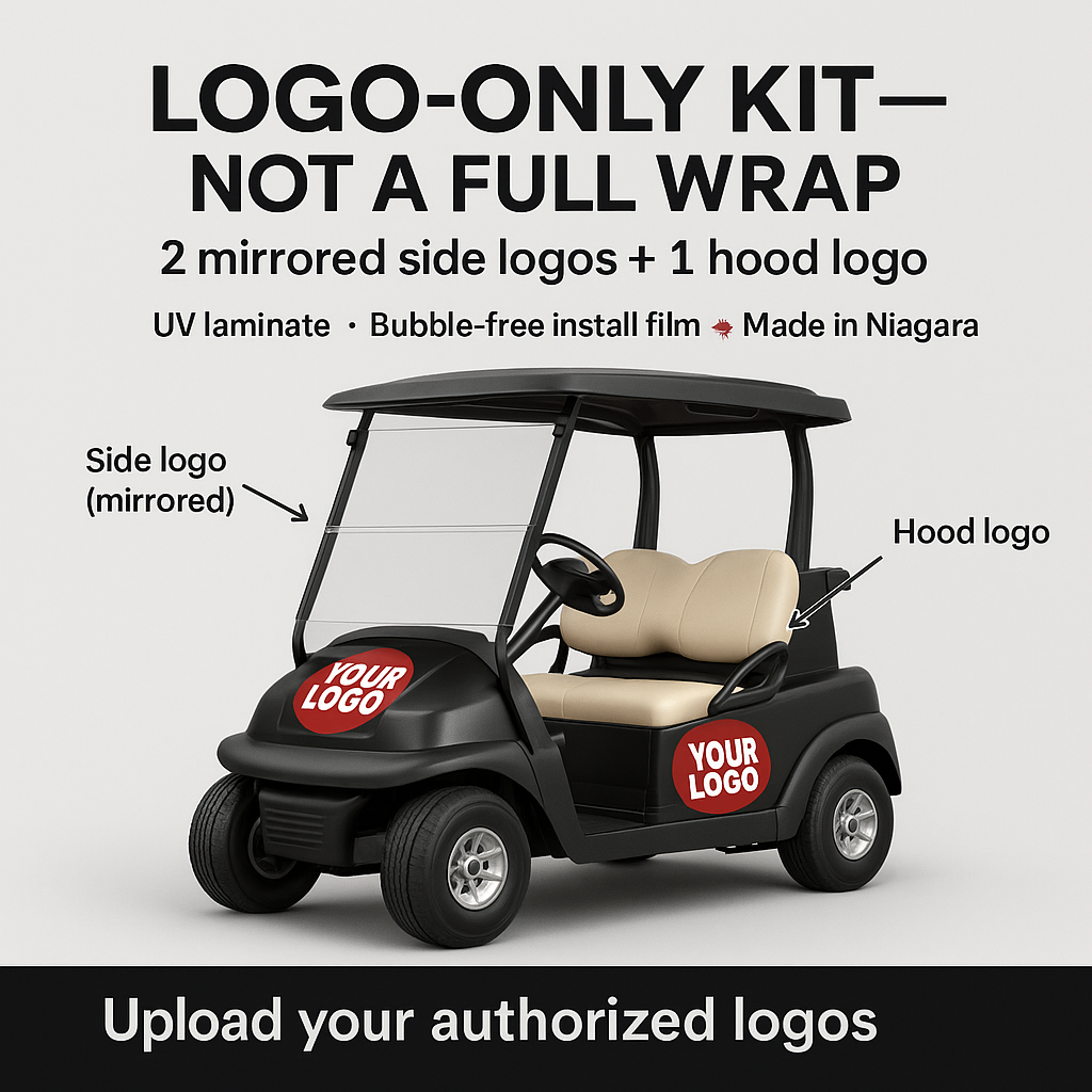 Custom Golf Cart Logo Decal Installation Kit - Complete with Squeegee & Transfer Tape Niagara Stands Out