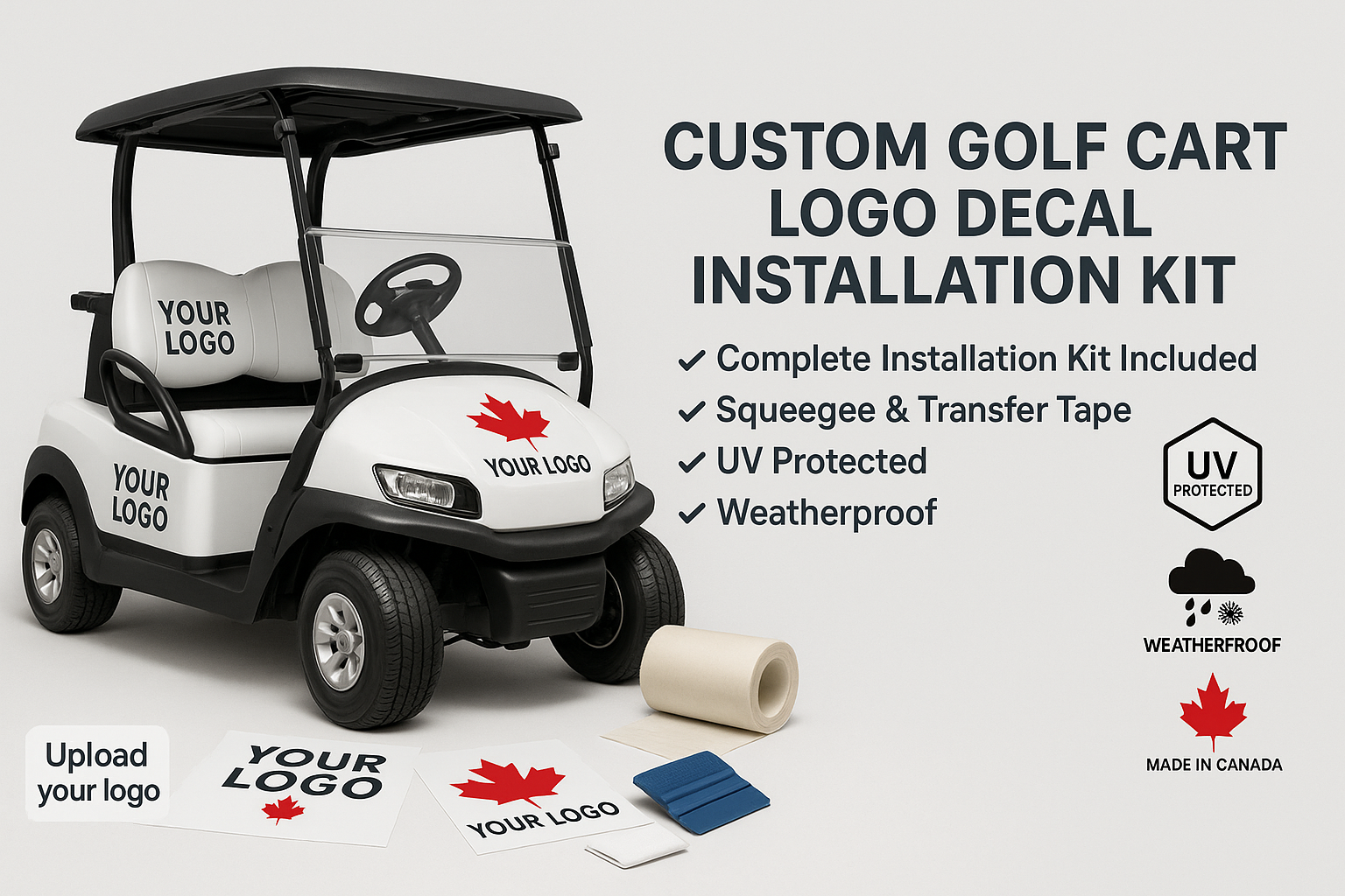 Custom Golf Cart Logo Decal Installation Kit - Complete with Squeegee & Transfer Tape Niagara Stands Out