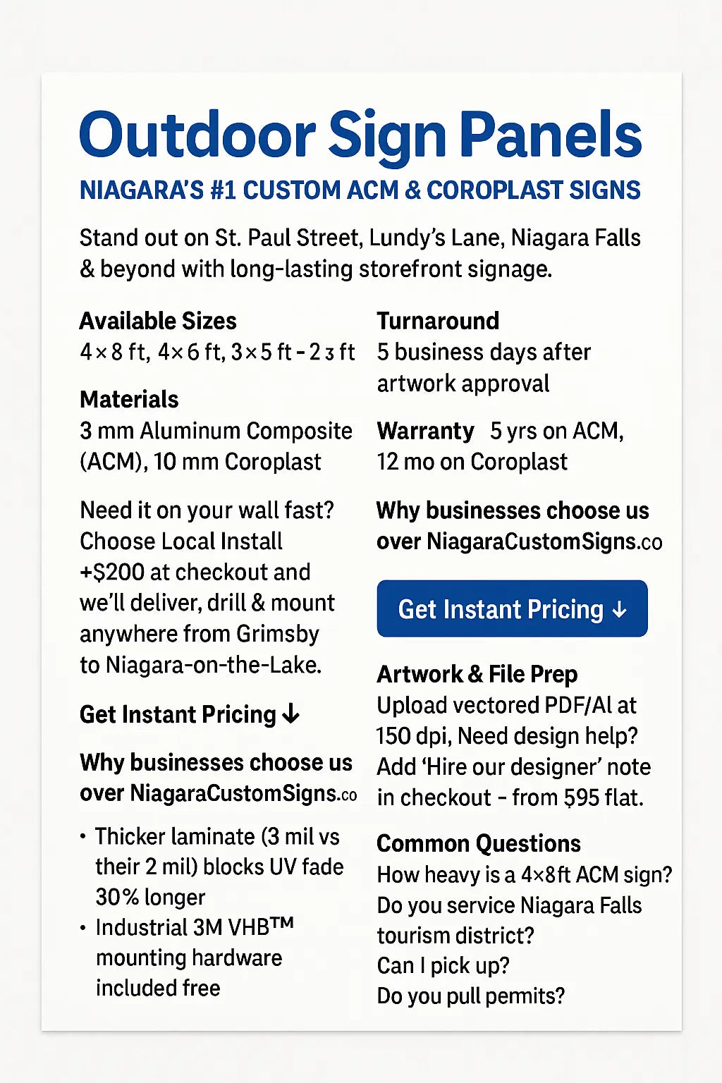 Custom Outdoor Sign Panels – Pickup or Install in Niagara Niagara Stands Out