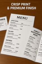 Restaurant Menu Printing - Standard Laminated (8.5" x 11") - 250 Count