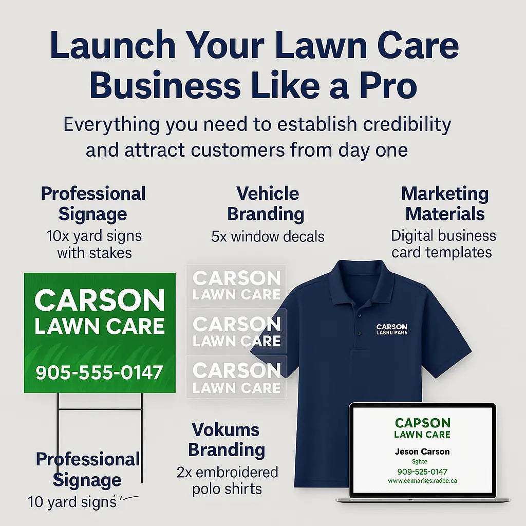 Lawn Care Startup Kit - T-Shirt Uniforms & Yard Signs | Complete Branding Package Niagara Stands Out