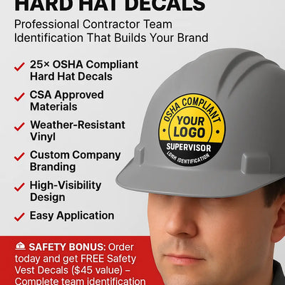 Hard Hat Decals Canada - OSHA Compliant Safety Helmet Stickers - Contractor Team ID Niagara Stands Out