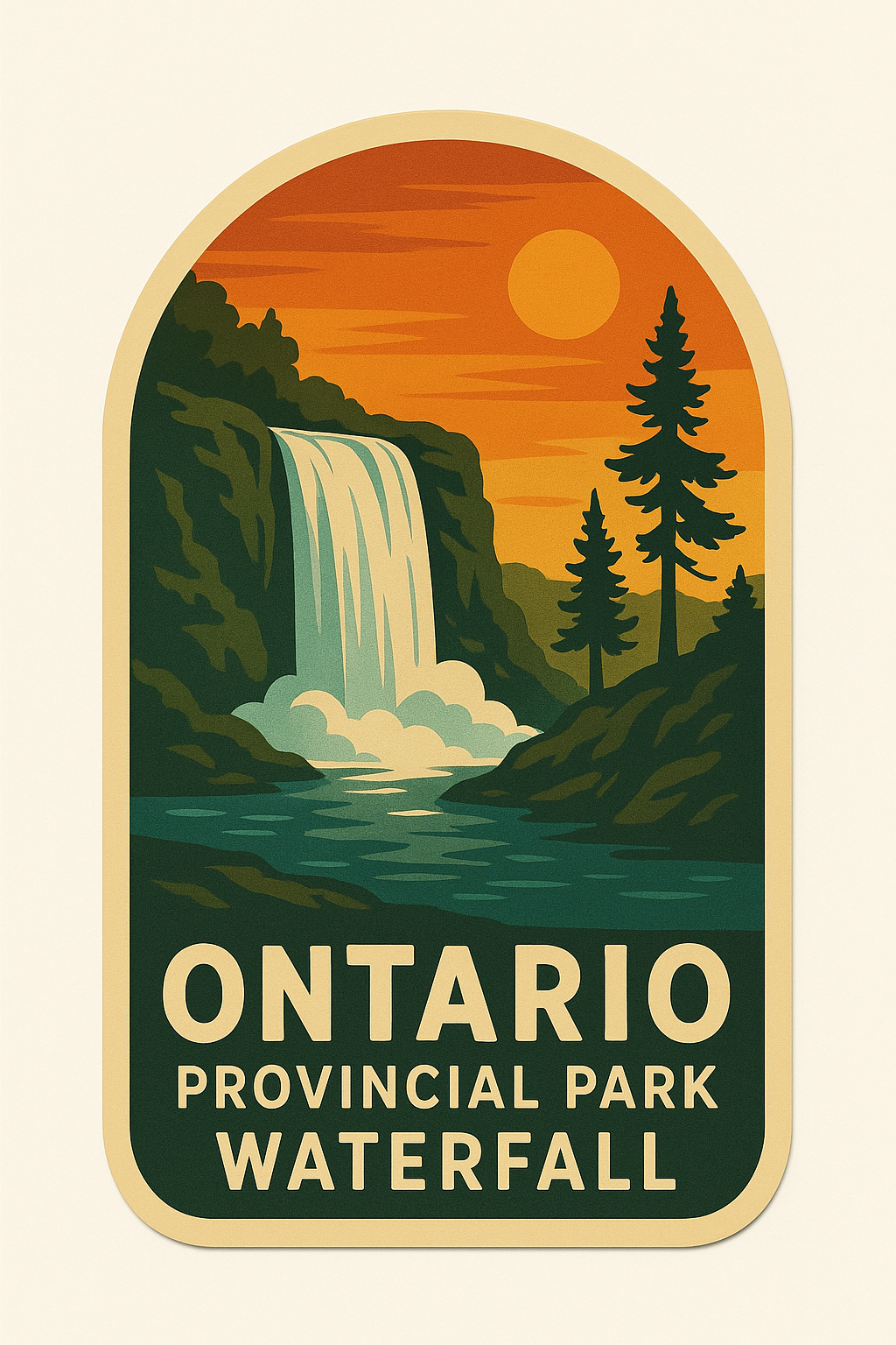 Vintage illustration waterfall sticker Ontario Provincial Park