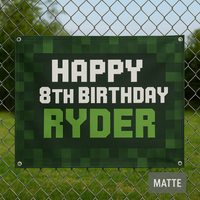 Gamer Birthday Banner — Custom Pixelated Design (13oz Vinyl, Hemm...