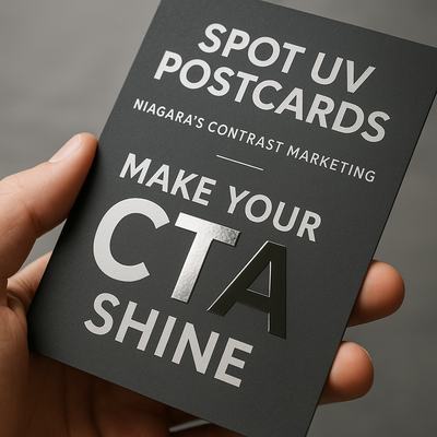 Spot UV Postcards (Matte) — logo/CTA gloss pop on matte stock Niagara Stands Out
