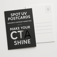 Spot UV Postcards (Matte) — logo/CTA gloss pop on matte stock Niagara Stands Out