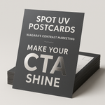 Spot UV Postcards (Matte) — logo/CTA gloss pop on matte stock Niagara Stands Out
