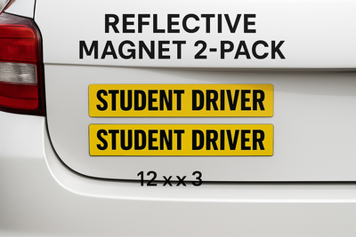 STUDENT DRIVER – Reflective Magnet 2-Pack (12"×3") Niagara Stands Out