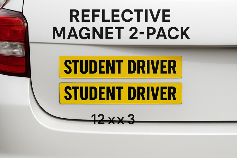 STUDENT DRIVER – Reflective Magnet 2-Pack (12"×3") Niagara Stands Out