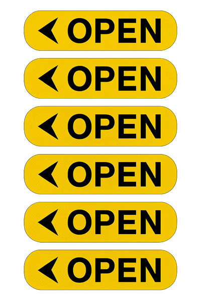 Reflective “OPEN” Door Safety Stickers — High-Visibility Pack Niagara Stands Out
