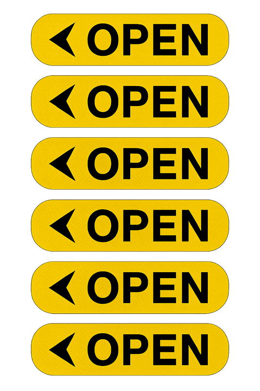 Reflective “OPEN” Door Safety Stickers — High-Visibility Pack Niagara Stands Out