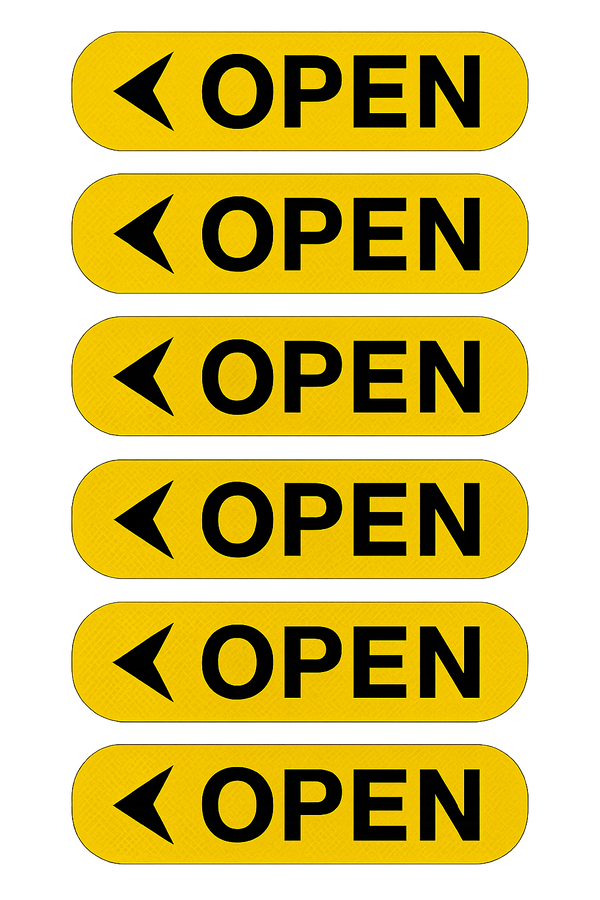 Reflective “OPEN” Door Safety Stickers — High-Visibility Pack Niagara Stands Out