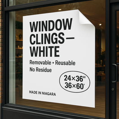 Window Clings — White | Removable Promotional Power Fort Erie Niagara Stands Out