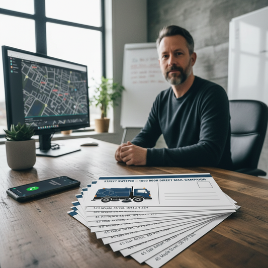 Street Sweeper — 1,000 Door Direct Mail Campaign in action — direct mail delivered to local businesses across the Niagara Region Ontario