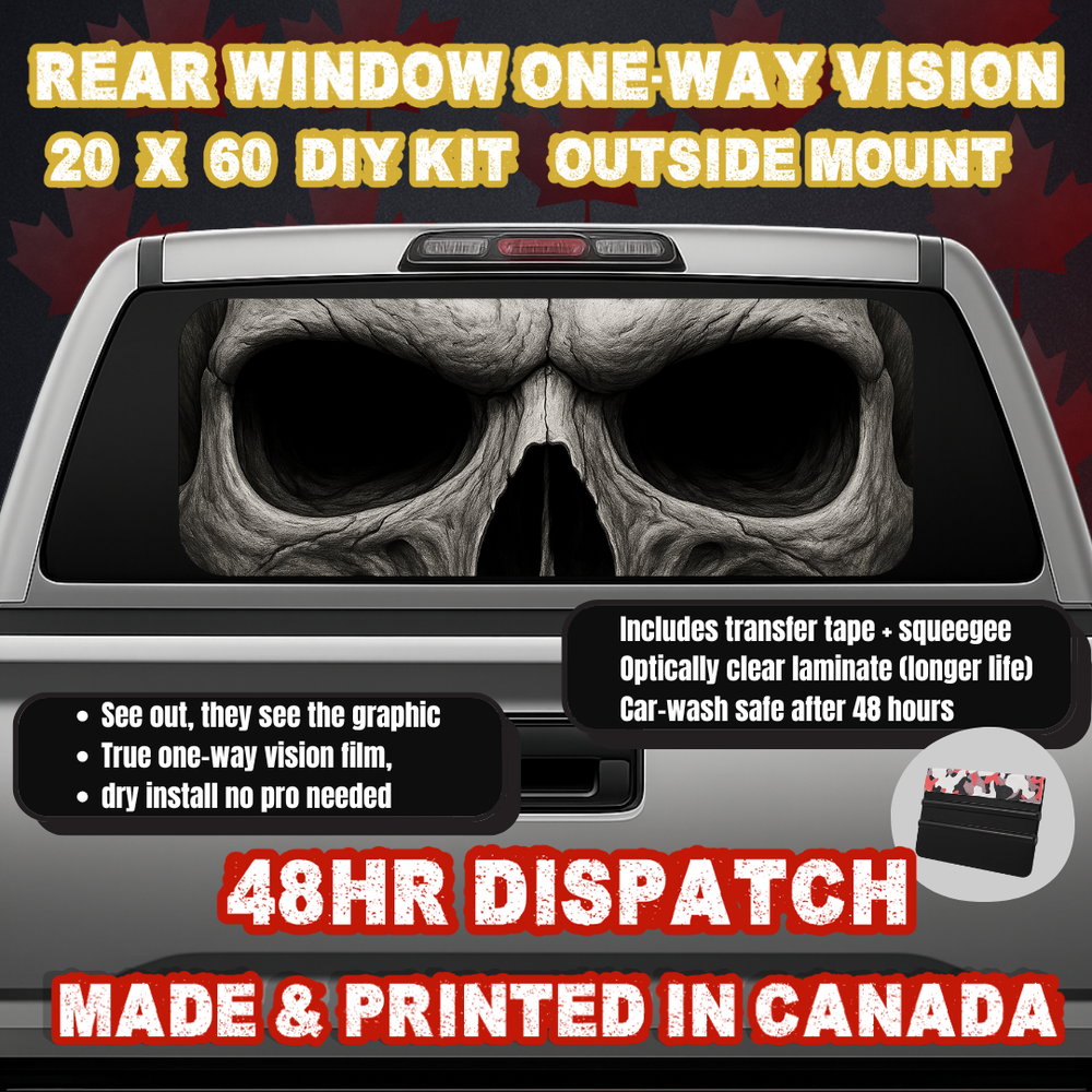 Skull — Grim Eyes Strip Rear Window Decal (20×60 OWV, Outside Mount)