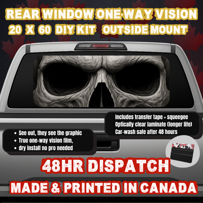 Skull — Grim Eyes Strip Rear Window Decal (20×60 OWV, Outside Mount)