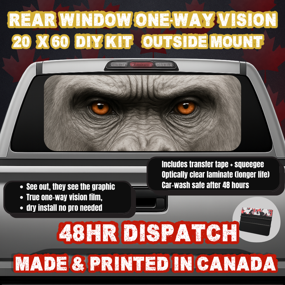 Gorilla — Ember Brown Eyes Strip Rear Window Decal (20×60 OWV, Outside Mount)