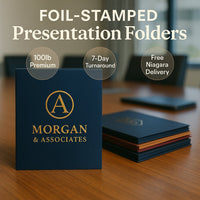 Foil-Stamped Presentation Folders — pitch kits that close deals Niagara Stands Out