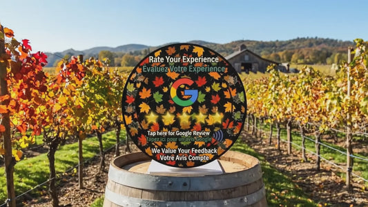 Autumn Maple NFC Review Stand – Canadian‑Made Wooden Tap‑to‑Review Badge